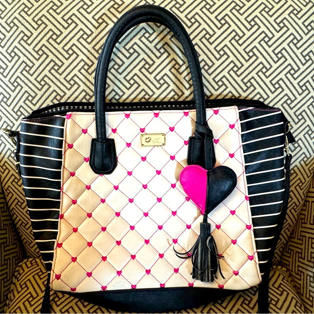 Betsey Johnson Luv by Betsey Pink and Black Heart Crossbody Purse